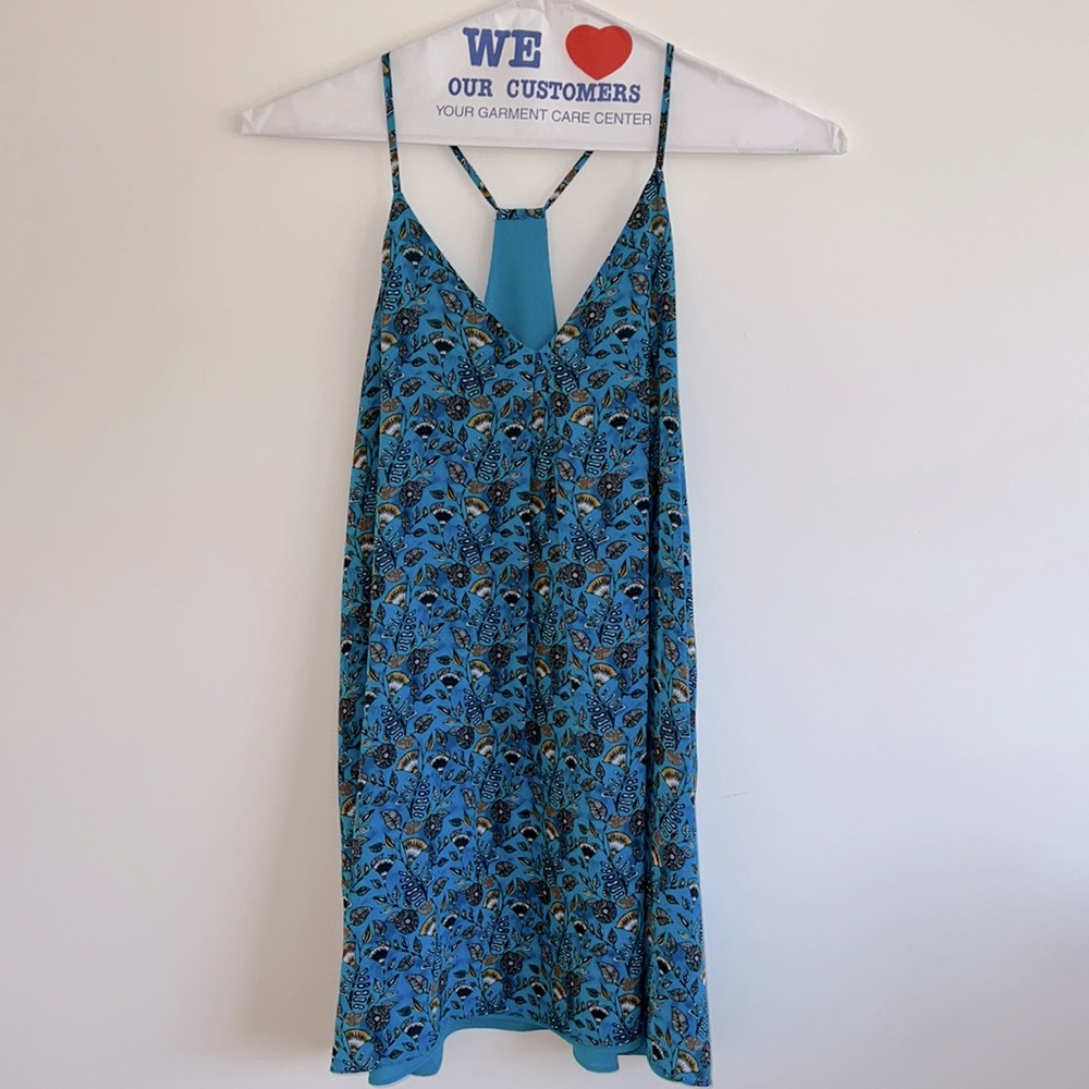 Alice + Olivia Blue Silk Floral Racerback Mini Tank Dress Tunic Green Paisley XS